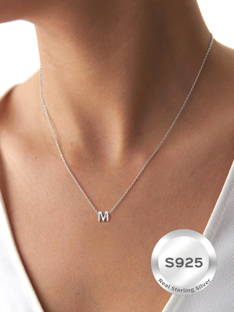 ChicSilver 925 Sterling Silver Initial Necklace Letter Necklaces Delicate Dainty Small Pendant Necklace Silver Choker Necklace for Women D Initial - Image 2